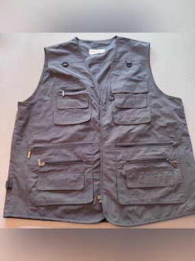 OlympinA Outdoor Fishing Hunting Tan Utility Full Zip Safari Men's 2XL grey Vest